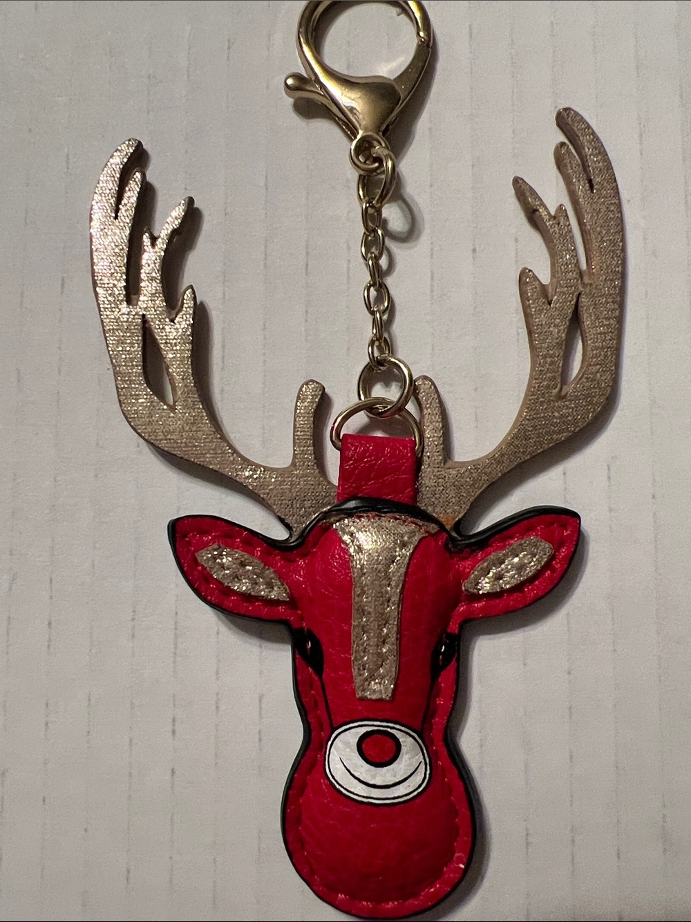 Red & gold reindeer purse fob / keychain